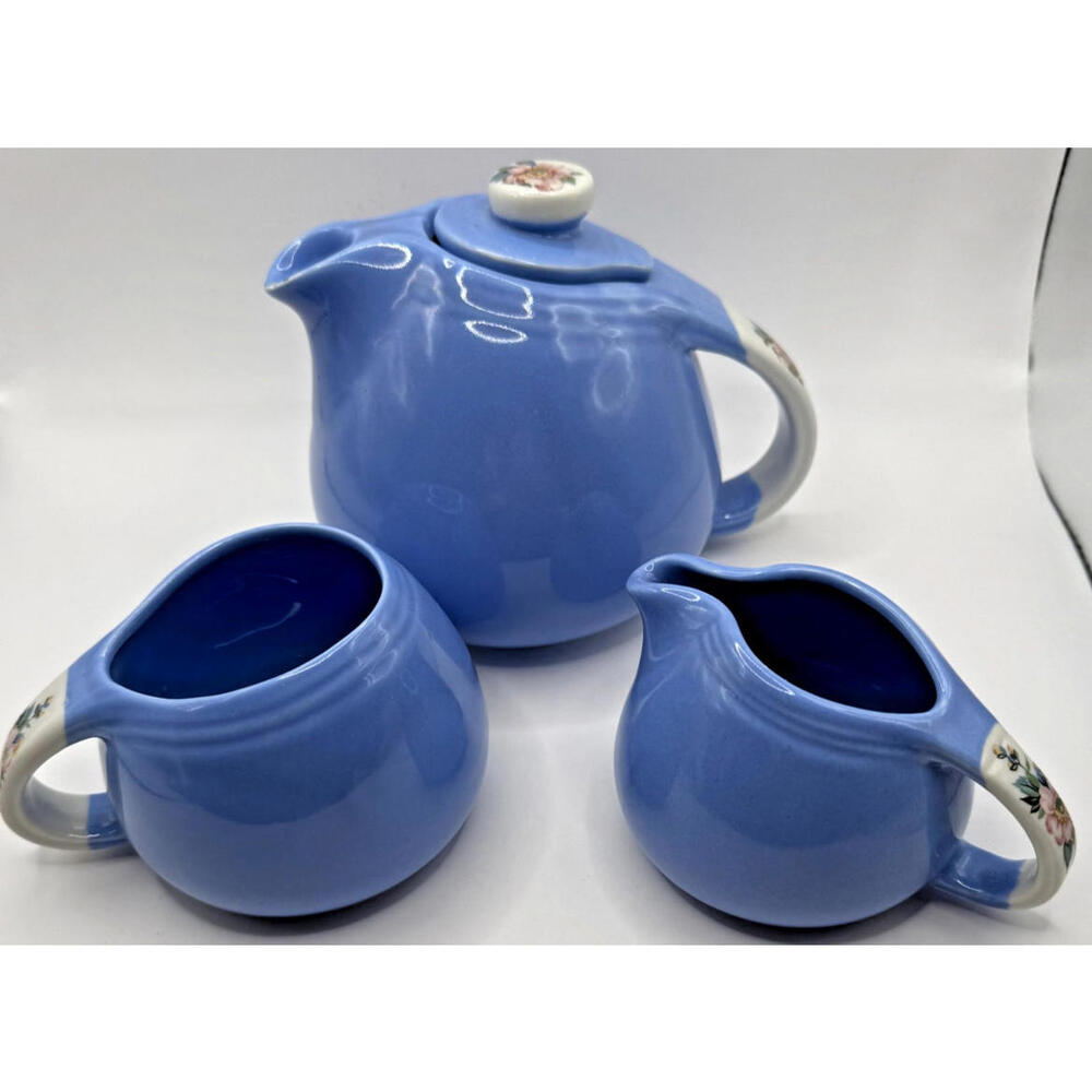 Blue Ceramic Teapot and Creamer Set - Elegant Home Dining Serveware